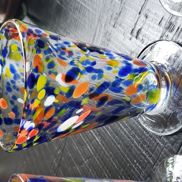 One Source Handmade Hand Blown Confetti  Glass Drinkware Six" Tall  Blue Orange - Picture 1 of 16